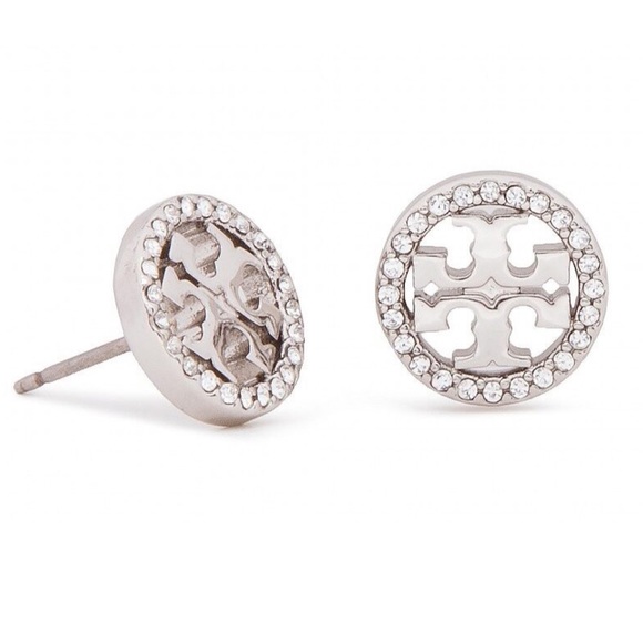 Tory Burch Jewelry - TORY BURCH Miller Pave Silver Circle Stud Earrings